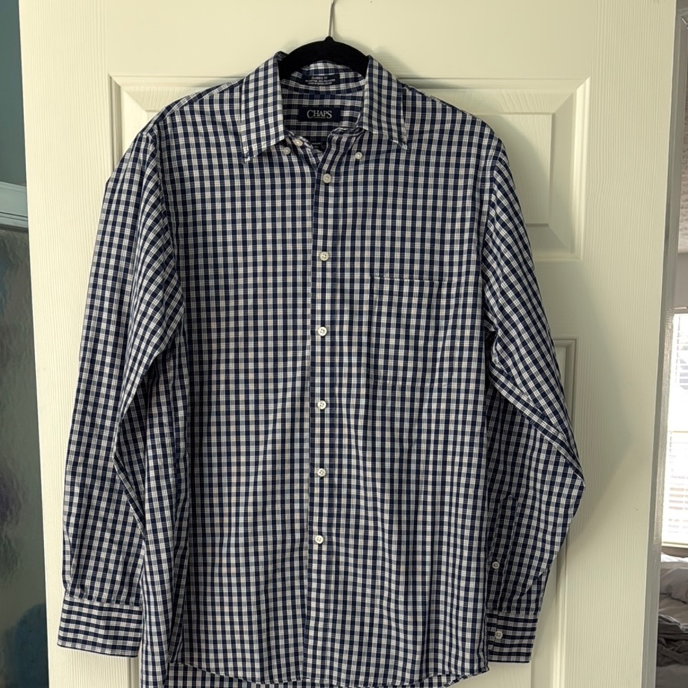 Chaps Blue and White Casual Button Down Shirt